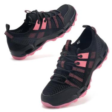 Imagem de Sapatos aquáticos de caminhada com zíper para mulheres Quick Dry Black