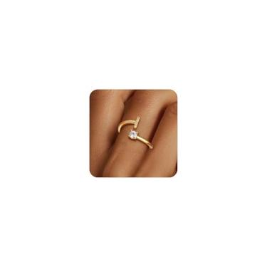 Imagem de Eaciy Anéis de ouro para meninas e mulheres - Anéis delicados banhados a ouro 14K com letras ajustáveis, presentes para meninas adolescentes, presente de aniversário para meninas, sem manchas, Latão