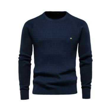 Imagem de Suéteres Masculinos De Algodão Com Gola Redonda, Cor Sólida, Alta Qual