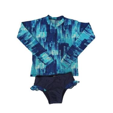 Imagem de Conjunto de praia menina proteção UV - blusinha e calcinha com babadin