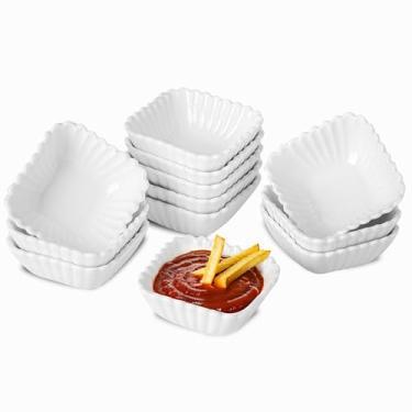Imagem de UIBFCWN Pacote com 12 pratos de cerâmica para molho de soja, 56,7 g, copos/tigelas/pratos para cozinha, conjunto de tigelas pequenas, mini tigela para acompanhamento, ketchup, soja, churrasco, sushi
