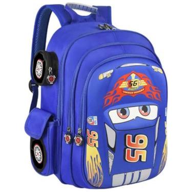 Imagem de Mochila Escolar Infantil 33cm QWZY Carros para Meninos, Azul