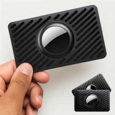 Imagem de Pacote com 2 compartimentos ultrafinos para rastreadores de tamanho de cartão de crédito, capa protetora de plástico rígido compatível com Apple AirTag (preto)