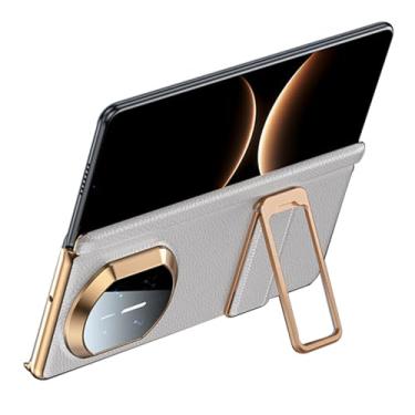 Imagem de LYJSMGZ Capa de couro genuíno para Huawei Mate X7, suporte de pulseira, dobradiça magnética de eixo duplo, envelope completo, capa de proteção à prova de choque, branca, Mate X7