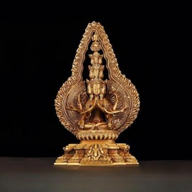 Imagem de FENNYYAR Estátua de cobre Kwan-Yin de mil mãos, 29 cm 29 cm, decoração para sala de estar e escritório Feng Shui