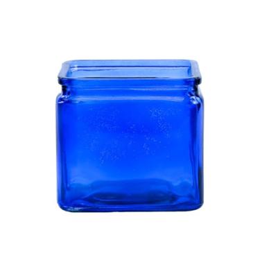 Imagem de WGVI Vasos de vidro de cubo clássico azul de 12,7 cm para buquês de flores, centro de mesa ou grande arranjo floral, decoração de casa, evento de casamento, mesa, 1 peça