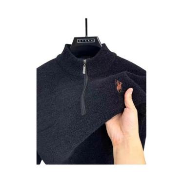 Imagem de Suéter Masculino De Inverno Quente De Tricô Com Gola Meio Zíper E Bord
