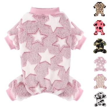Imagem de Pijama de cachorro para cães pequenos, meninas, meninos, supermacio, quente, para filhotes, roupas fofas para animais de estimação, macacões de lã, para chihuahua Yorkie, estrela rosa, P