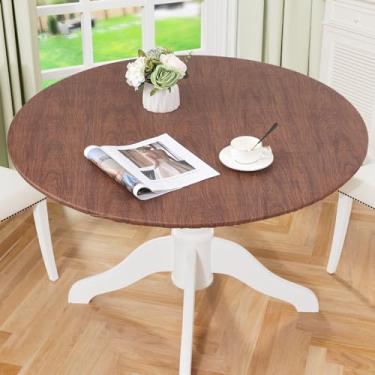 Imagem de misaya Toalha de mesa redonda com borda elástica, capa de mesa de plástico 100% à prova d'água à prova de óleo, toalha de mesa de flanela de vinil serve para mesa redonda de 45 a 61 cm para jantar, ao