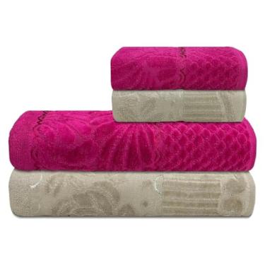 Imagem de Jogo de Toalhas 4 Peças Algodão Macio Absorvente (2 Banho Grandes + 2 Rosto) Conforto Diário para Casa (Bege | Rosa)