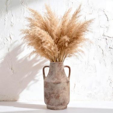 Imagem de Vaso de flores de cerâmica com alças – Vaso de mesa rústico de fazenda de 28 cm de altura, vaso decorativo estilo terracota envelhecido, sala de estar, mesa de jantar, entrada e lareira decoração de