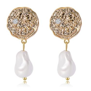 Imagem de Brincos de pérola barroca natural para mulheres, moderno, banhado a ouro 18K, cobre, francês, elegante, retrô, clássico, joias de alta qualidade, Extra, Cobre, Pérola