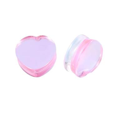 Imagem de Piercingpops 2 peças de alargadores de túneis de coração pêssego de vidro colorido rosa expansor de orelha piercing calibre de orelha joia corporal 6 mm-25 mm (coração rosa, 7/8" (22 mm))