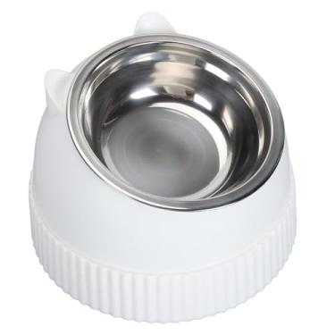 Imagem de Tigela redonda elevada para gatos, 15 ° inclinada, antiderrapante, de plástico, alimentador lento, comida de gato, tigelas duplas para gatos e cachorrinhos (Branca)