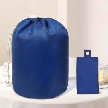 Imagem de Bolsa de cosméticos para mulheres, bolsa organizadora de maquiagem com cordão, bolsa de higiene pessoal, bolsa de maquiagem de barril de grande capacidade, Azul, Bolsa de maquiagem