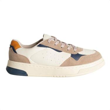 Imagem de Sapatênis Infantil Enzo Ribeiro Offwhite Com Azul Marinho, Caramelo E 