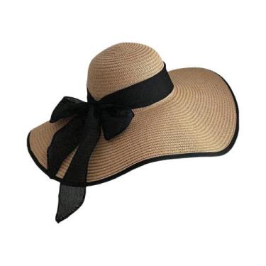 Imagem de Chapéu De Sol De Palha Oversize Para Mulheres, Chapéu De Praia Com Gra