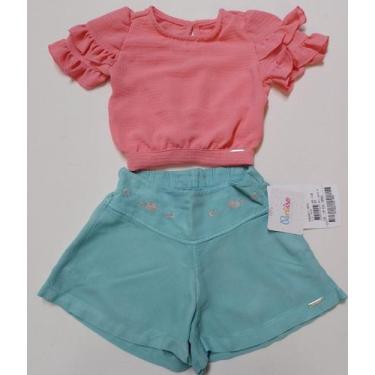 Imagem de Conjunto Menina Blusa Cropped + Shorts Bordado Paraiso 15625, Azul, Tu