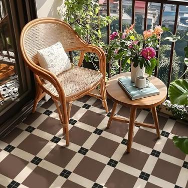 Imagem de Alwayspon Retire e cole azulejos de vinil 30,5 x 30,5 cm 12 peças, adesivo autoadesivo para Kithchen banheiro sala de jantar quarto decoração de casa DIY, marrom preto