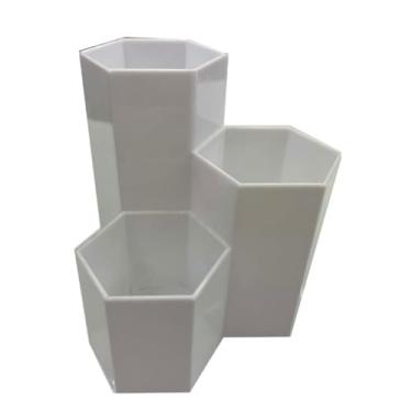 Imagem de Organizador Hexagono de Plástico Multiuso - Porta-, Caneta e Lápis para Mesa de Escritório e Ambientes Profissionais (Branco)