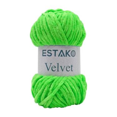 Imagem de Estako Cobertor de chenille de veludo de 100 ml, fio grosso Amigurumi para crochê e tricô, super volumoso (tamanho 6), (1960 - verde neon)
