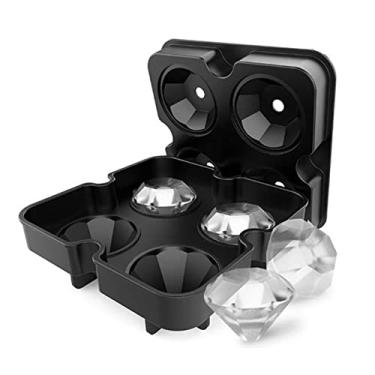 Imagem de Forma de Cubo Gelo Silicone com 4 Cavidades Diamante Reutilizável 3D para Whiskey Cocktail Bebidas