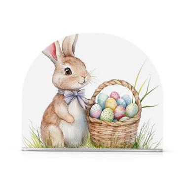 Imagem de Coelho da Páscoa com Ovos de Páscoa Coloridos Porta-guardanapos para mesa Dispensador de Guardanapos Decorativos de Acrílico Porta-guardanapos de Cocktail Suporte Vertical para Casa de Banho Cozinha