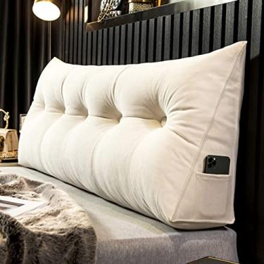 Imagem de BAHULA Almofada de cabeceira triangular, almofada de cunha de cama, cabeceira com capa removível, almofada grande reforçada, triângulo, posicionamento, almofada de descanso para as costas, branca, 100