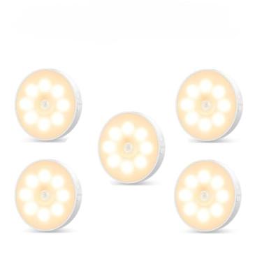 Imagem de Luminária de Noite USB Recarregável - Sensor de Movimento LED, Duas Cores Luz Quente/Fria, Ideal para Quarto, Corredor, Banheiro e Ambientes Escuros (Kit 5-Duas cores luz)