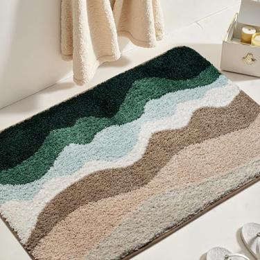 Imagem de Cevolyn Tapetes de banheiro de microfibra, verde-costeiro, absorvente, macio, antiderrapante, tapete pequeno de secagem rápida para sala de estar, quarto, tapetes de chuveiro de ondas costeiras