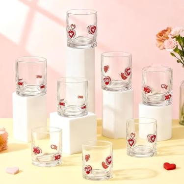 Imagem de Skylety 8 peças de copos de suco com ícones de dia dos namorados, copos de bebida de coração, amor, copos de vinho sem haste à moda antiga, canecas de café para coquetel de uísque, canecas de café