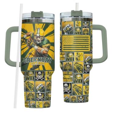 Imagem de fat mummy Copo isolado para fã de futebol 1,134 g com alça e canudo, copo de viagem de aço inoxidável, garrafa de água a vácuo de parede dupla para bebidas quentes e frias, presente de aniversário dia