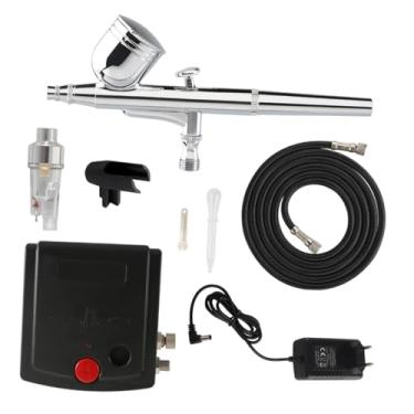 Imagem de Colaxi Kit de aerógrafo portátil de alta pressão com compressor, bico de 0,3 mm e aerógrafo de dupla ação para pintura de miniaturas, Preto