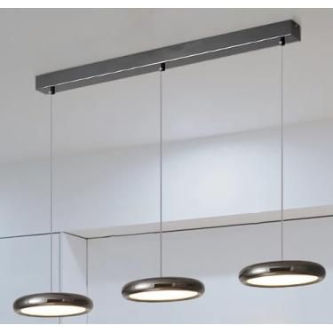 Imagem de Luminária pendente LED moderna redonda para ilha de cozinha, sala de jantar, sala de estar, mesa de jantar, escritório, bar, altura ajustável, lustre com controle remoto e regulagem de inten