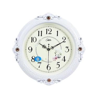 Imagem de KEG801302 Relógio de sala de estar silencioso estilo europeu moderno e criativo decoração de parede simples decoração de relógio de quartzo moderno (branco)