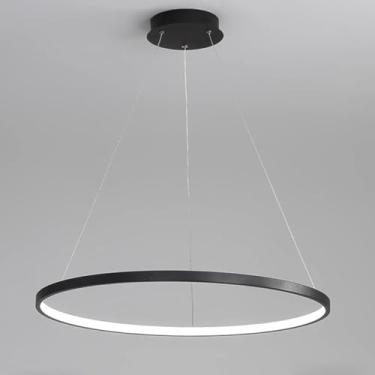 Imagem de Luminária pendente redonda moderna de LED, com intensidade ajustável e controle remoto, ideal para sala de estar, sala de jantar e escritório (preta, 40 cm de comprimento).