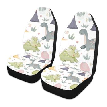 Imagem de xigua Capas de assento dianteiras universais de dinossauros fofos, pacote com 2, capas protetoras de assento de carro respiráveis para decoração de interiores automotivos, SUV, carros e caminhões