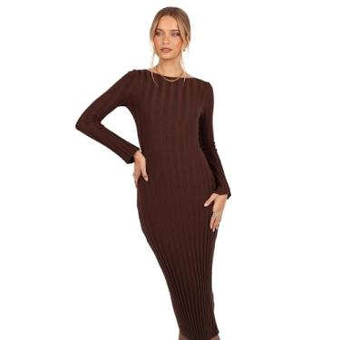 Imagem de Petal & Pup Vestido longo feminino Jolene de manga comprida - marrom, Marrom, PP