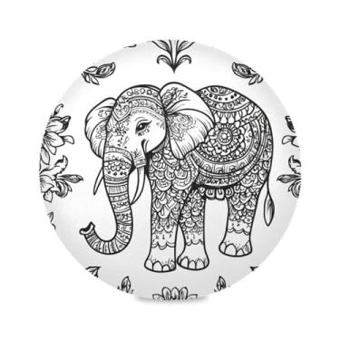 Imagem de STAYTOP Jogo americano redondo de elefante preto e branco estilo retrô, 6 peças, tapetes de mesa para feriados, antiderrapante, fácil de limpar, para decoração de mesa de festa e churrasco