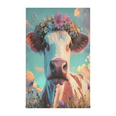 Imagem de xigua Conjunto de 1 panos de prato de cozinha de vaca com flores, macios e altamente absorventes de secagem rápida para limpeza de pratos e limpeza à mão, 71 x 45 cm