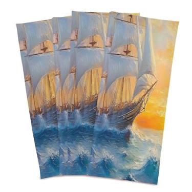 Imagem de xigua Conjunto de 6 panos de prato de cozinha Sailing Ship, macios e altamente absorventes de secagem rápida para limpeza de pratos e limpeza manual, 71 x 45 cm