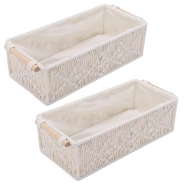 Imagem de Luqeeg Cesta de Armazenamento de macramê de 2 Peças, Organizador de Papel Higiênico de Corda de Algodão Tecido à Mão, Cesta de Armazenamento de Alças de Madeira, Ideal para Banheiro, Quarto, Sala de