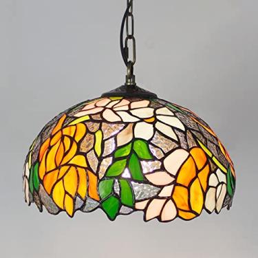 Imagem de Lustre estilo Tiffany de 30 cm, luminária pendente vintage feita à mão em vitral, altura ajustável, lâmpada de teto LED E27 para decoração de sala de estar, quarto e sala de jantar (1 lâmpad