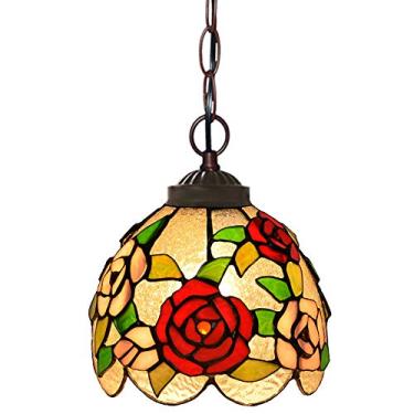 Imagem de Lustres mini vintage estilo Tiffany, luminárias de teto em vitral para sala de jantar, 1 lâmpada, pendente moderno ajustável para quarto, sala de estar e cozinha [Classe Energética A+], 16