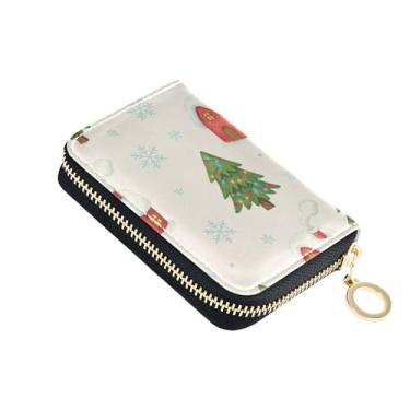 Imagem de Burbuja Porta-cartões de crédito Winter House Tree para mulheres e homens, bloqueio RFID, carteira de couro com zíper sanfonada, 11 compartimentos