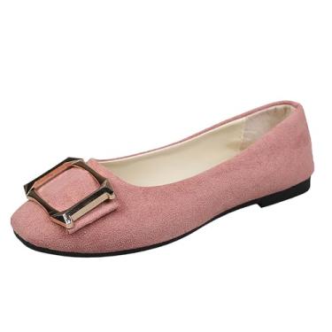 Imagem de Tênis feminino casual cor doce com fivela decorativa e bico quadrado tamanho grande para trabalho e dia a dia, Vermelho melancia, 34