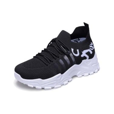 Imagem de Huwzder Tênis feminino com estampa de leopardo, casual, moderno, para caminhada, tênis de corrida esportivo confortável, Preto, 37