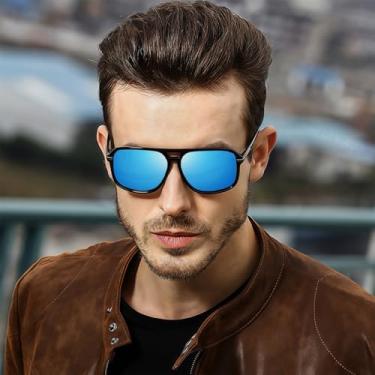 Imagem de Óculos de sol aviador quadrados para homens, óculos de sol retangulares femininos e masculinos com proteção UV, Azul
