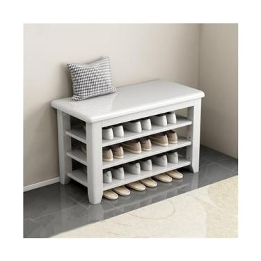 Imagem de Sapateira de armazenamento de sapatos de 2/3 níveis, organizador de sapatos de madeira maciça branca, banco de armazenamento de entrada, banco de sapateira ajustável comporta até 250 kg organizador de