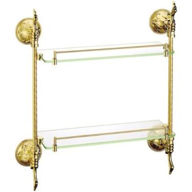 Imagem de Prateleira de banheiro Prateleiras flutuantes de latão de vidro duplo xampu gel de banho organizador de cosméticos rack de armazenamento acessórios de banheiro prateleiras de cozinha montadas na